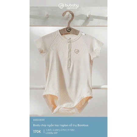 BB2303 - 3M/9M Body chip ngắn tay raglan cổ trụ Bambus