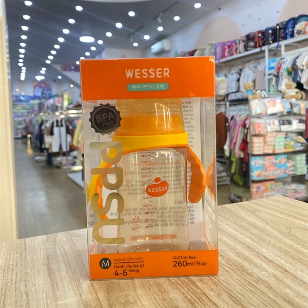 Bình sữa Wesser PPSU cổ rộng tay cầm 260ml