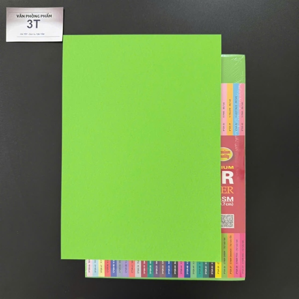 Giấy A4 80GSM (giấy mềm) PGrand màu XANH LÁ (100 tờ/ xấp)