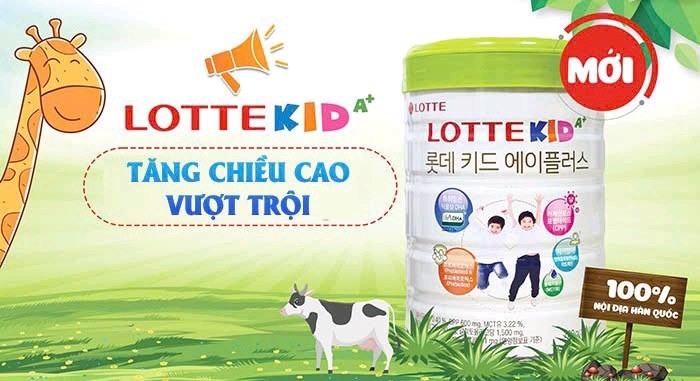 Sữa bò Lotte Kid A+ Hàn Quốc Sản phẩm dinh dưỡng giúp bé tăng cao và phát triển toàn diện (trẻ từ 1 tuổi trở lên) 760g