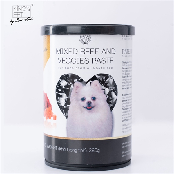 Pate lon King's Pet cho chó vị Bò rau củ 380g