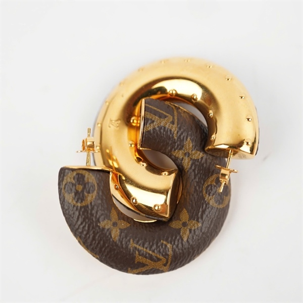 Bông tai LV hoa nâu chữ C KG+