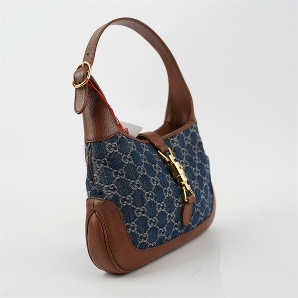 Túi GG Jackie 1961 xanh viền nâu (636706-520981) sz26 (BQ) KG+