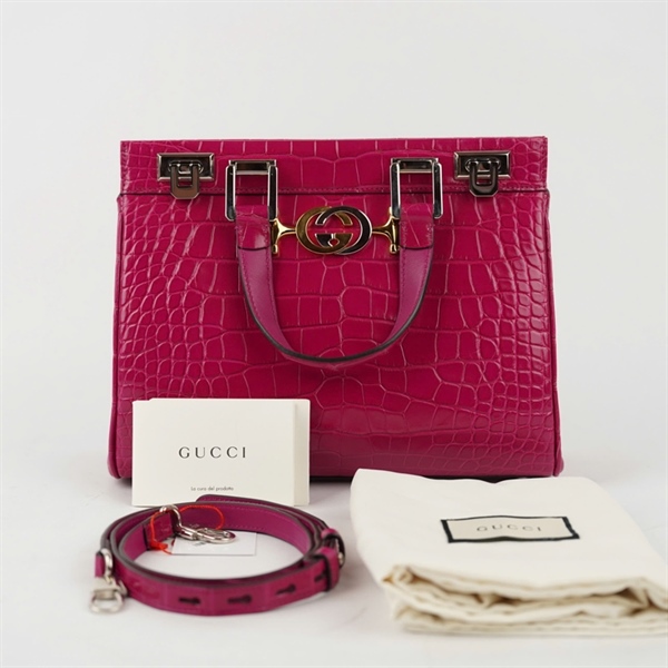 Túi GG Zumi hồng da cá sấu (569712-001998) sz27 (BQ) KG+