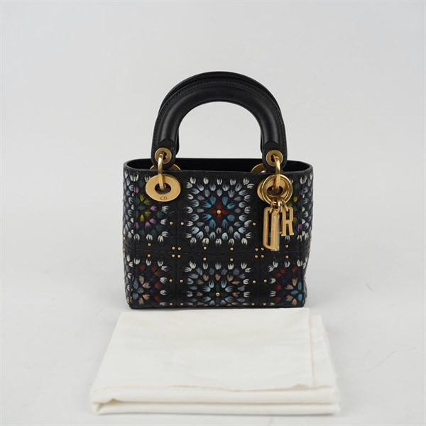 Túi Dior Lady đen họa tiết (35-MA-0178) szmini (BQ) KG+