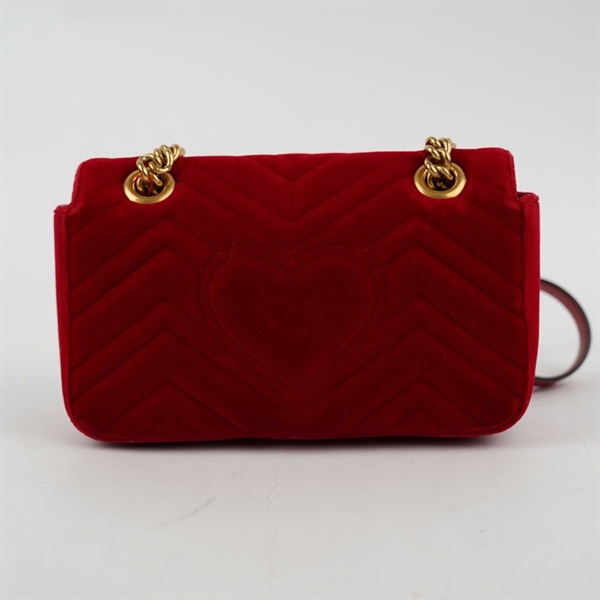 Túi GG Marmont đỏ nhung (446744-200047) sz21 (BQ) KG+