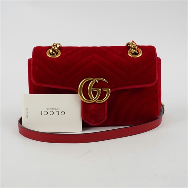 Túi GG Marmont đỏ nhung (446744-200047) sz21 (BQ) KG+