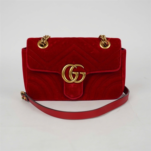 Túi GG Marmont đỏ nhung (446744-200047) sz21 (BQ) KG+