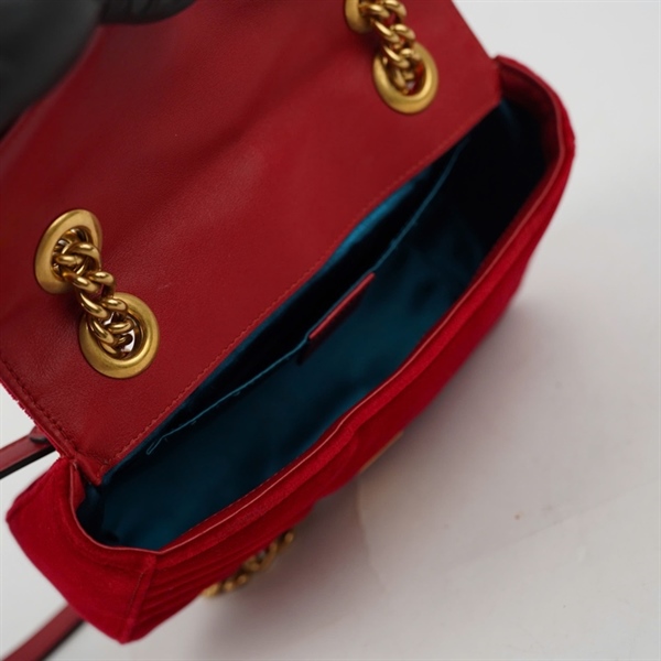 Túi GG Marmont đỏ nhung (446744-200047) sz21 (BQ) KG+