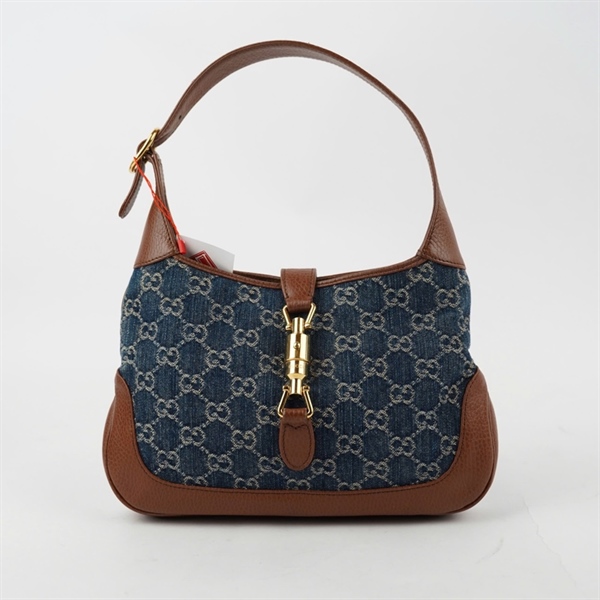 Túi GG Jackie 1961 xanh viền nâu (636706-520981) sz26 (BQ) KG+