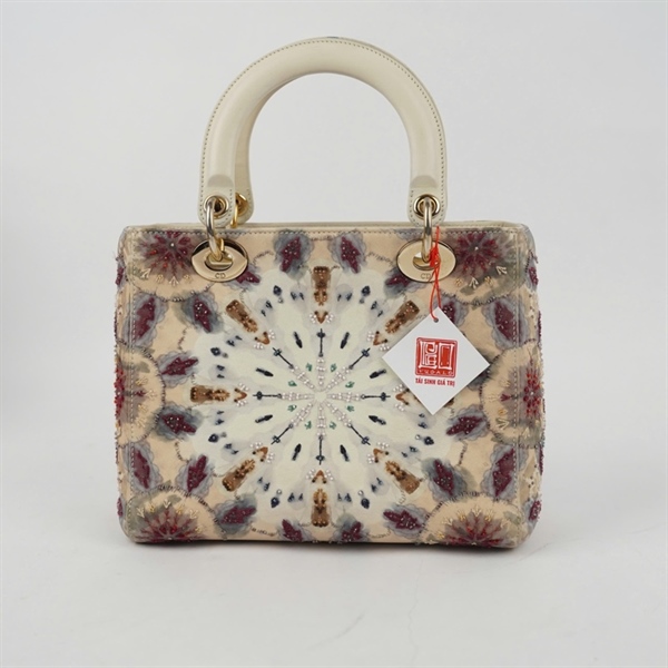 Túi Dior Lady trắng họa tiết đính cườm (04-MA-0129) szM (BQ) KG+