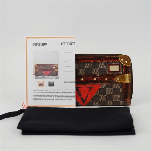 Ví LV ô vuông nâu in họa tiết gỗ +