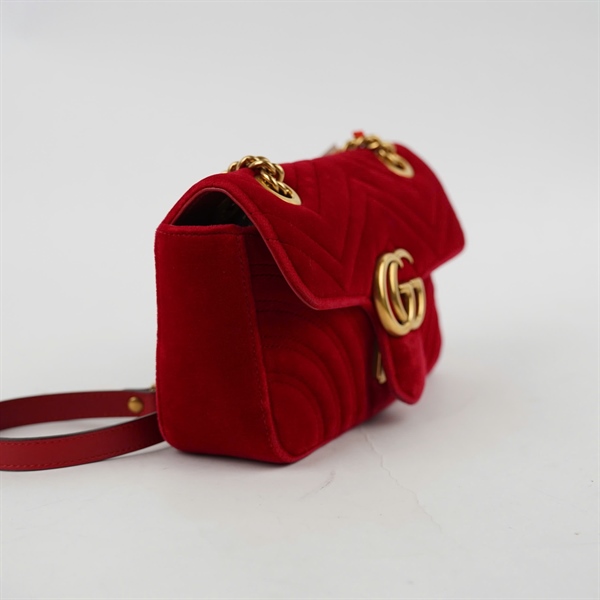 Túi GG Marmont đỏ nhung (446744-200047) sz21 (BQ) KG+