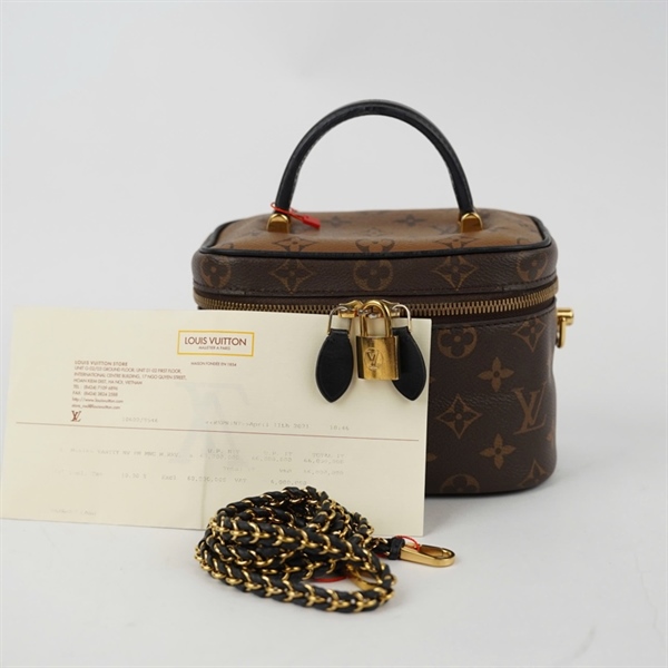 Túi LV Vanity hoa nâu kèm lót form có ổ khóa sz18 (BQ) KG+