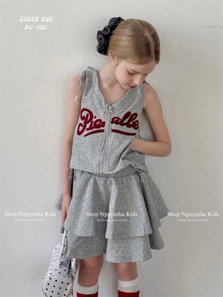 S1253 Set xám chữ đỏ hở lưng