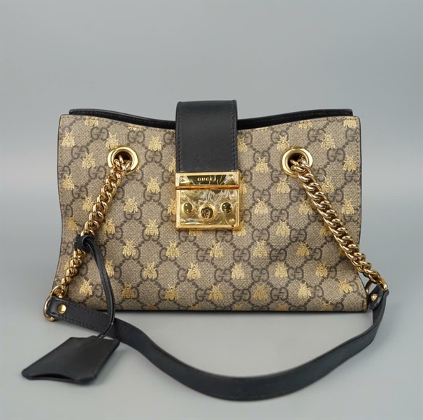 Túi GG Padlock xám hình ong kèm chìa (498156-001998) sz26 KG+