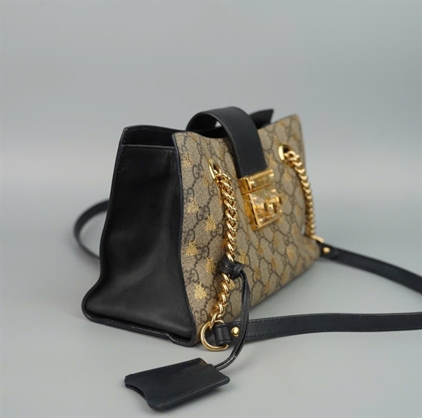 Túi GG Padlock xám hình ong kèm chìa (498156-001998) sz26 KG+