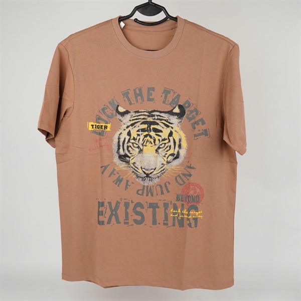 Áo thun nâu in mặt hổ M KG+