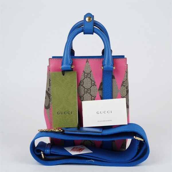 Túi GG Handle xám phối hồng (696010-520981) sz16 (LTB) KG+