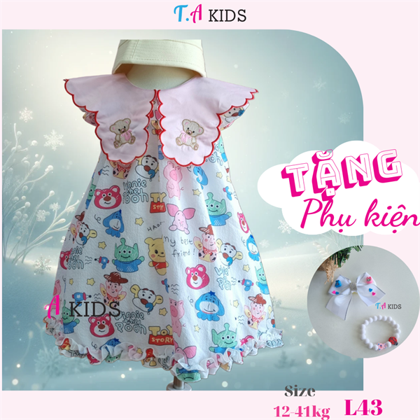 L43 (12-41kg) Váy trắng cổ hồng Toy story