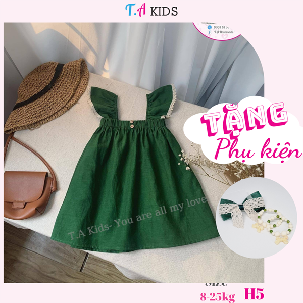 H5 (8-25kg) Váy bé gái T.A Kids cổ vuông ren cổ vịt