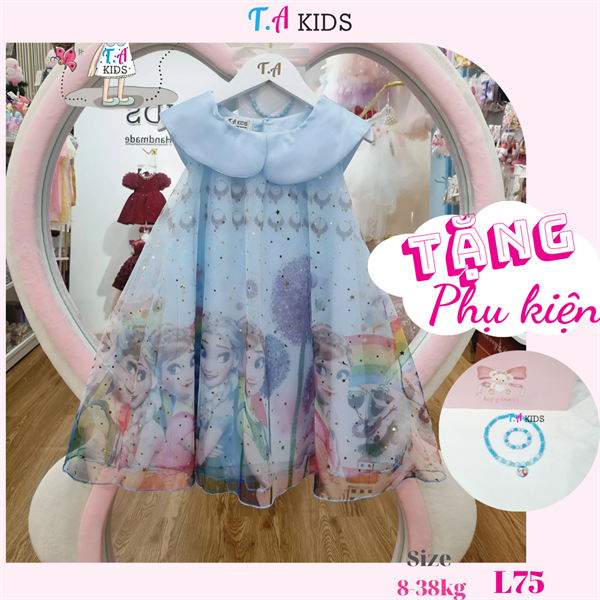L75 (8-38kg) Váy Elsa và Anna xanh