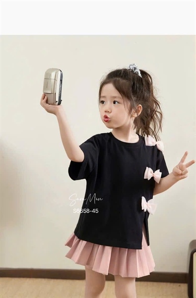 Set c váy Hồng BG S6653 áo nơ