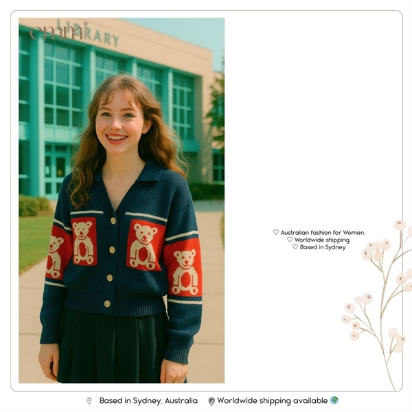 Bear Knit Jacket - Blue Wool