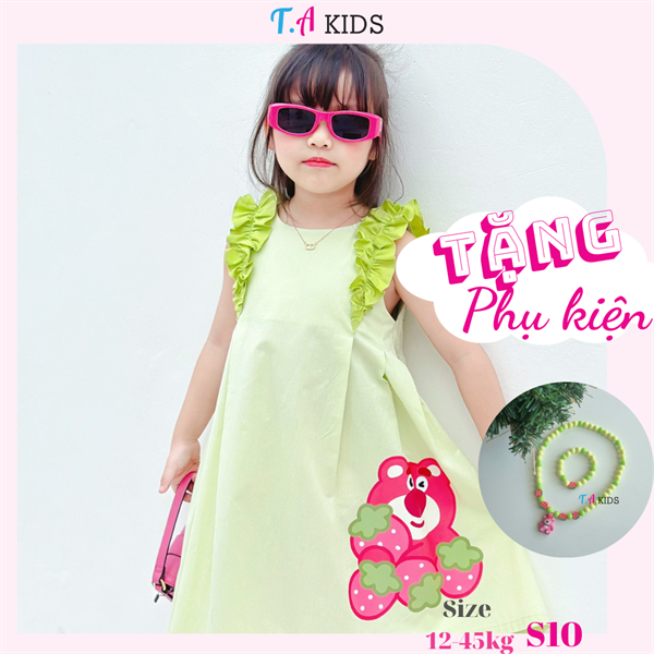 S10 (12-45kg) Váy xanh tay bèo gấu dâu