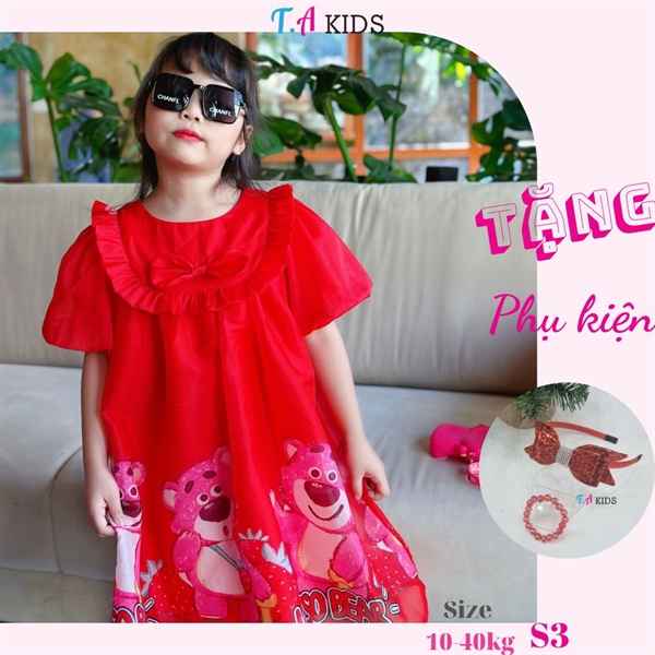 S3 (10-40kg) Váy đỏ gấu dâu nơ ngực