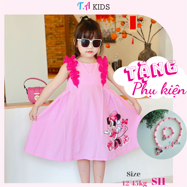 S11 (12-45kg) Váy hồng tay bèo mickey