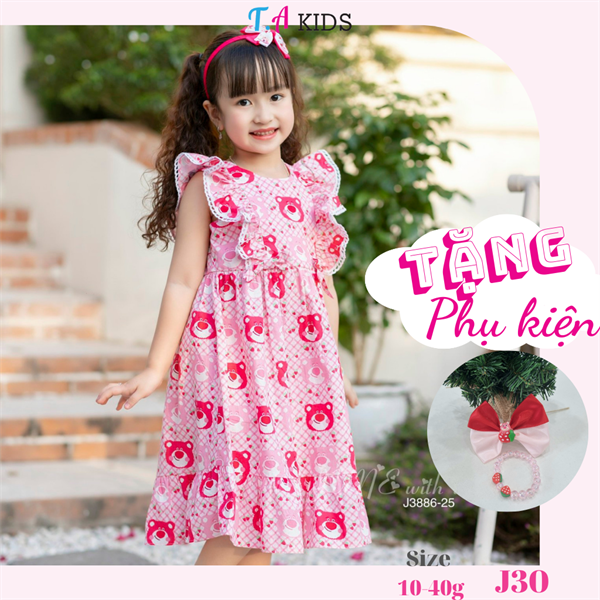 J30 (10-40kg) Váy gấu dâu cotton tay tiên