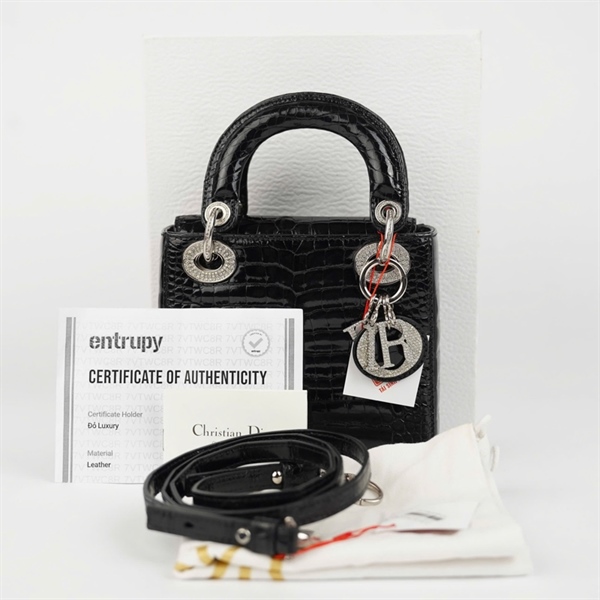 Túi Dior Lady đen da cá sấu (21-MA-0116) szmini KG+