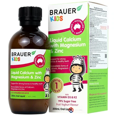 Thực phẩm bảo vệ sức khoẻ Siro Brauer Baby Kids Liquid Calcium With Magnesium And Zinc Brauer hỗ trợ xương, răng chắc khỏe (200ml )