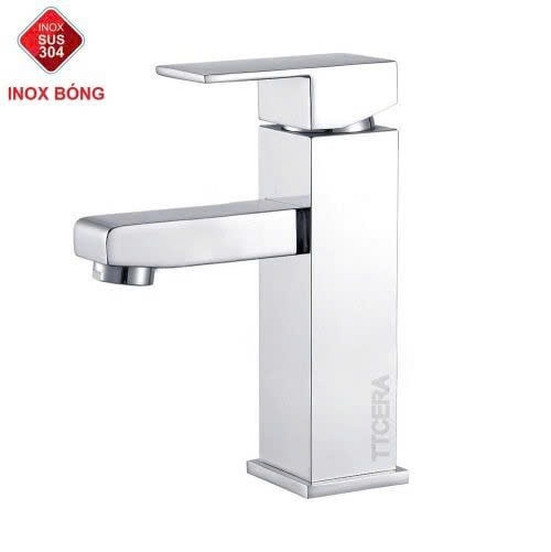 Vòi Lavabo Vuông Nóng Lạnh Inox 304 Bóng Gương LC227