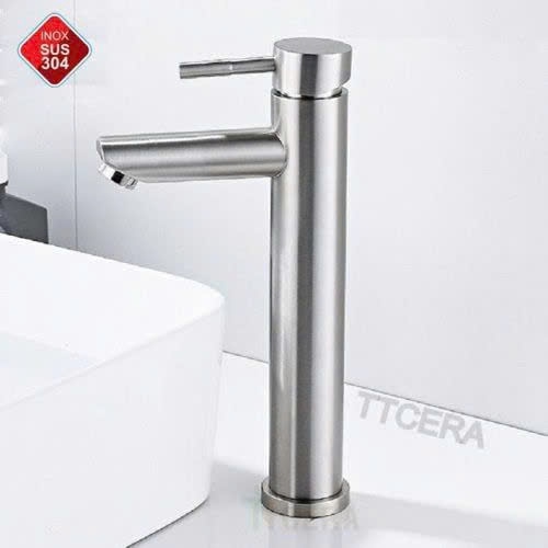 Vòi Lavabo Tròn Nóng Lạnh Inox 304 Cao 30cm LC224