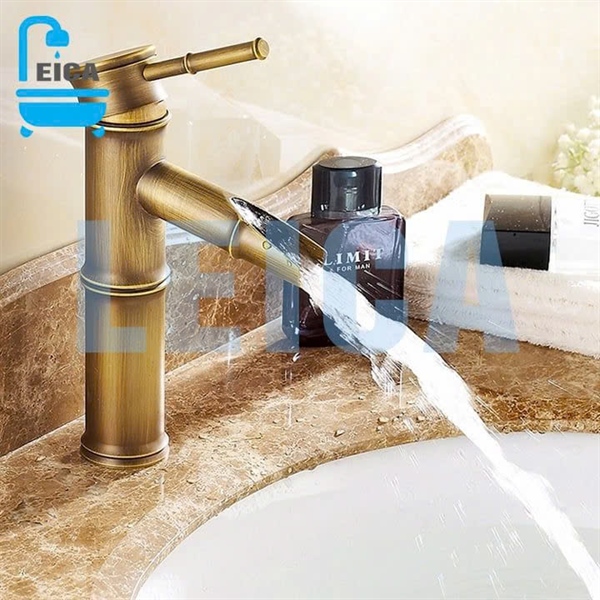 Vòi lavabo nóng lạnh ống trúc đồng thau vàng LEICA LC-230