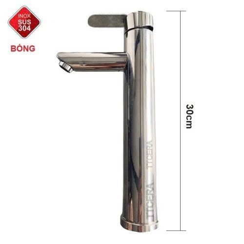 Vòi Lavabo Tròn Tay Dẹp Nóng Lạnh 30cm Inox 304 Bóng Gương LC226