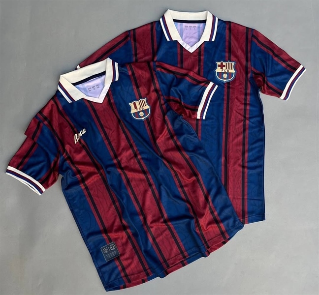 Áo bóng đá retro barca kỉ niệm 125 năm vải Cotton Polyester thời trang blockcore
