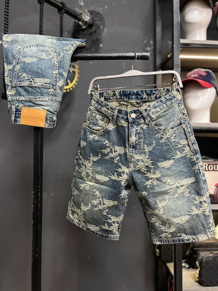 Sort Jean QC BGC-T9373 xanh was vân lá