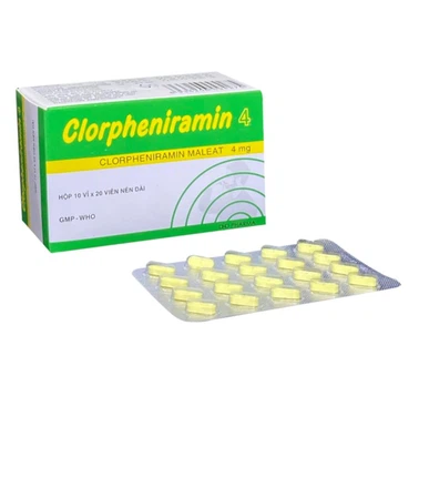 Thuốc Clorpheniramin 4( chlorpheniramine maleate 4 mg) DHG pharma điều trị viêm mũi dị ứng, chảy nước mũi (10 vỉ x 20 viên)