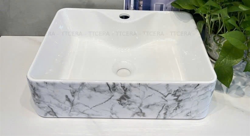 Chậu Lavabo Đặt Bàn Vuông Vân Đá LC5029