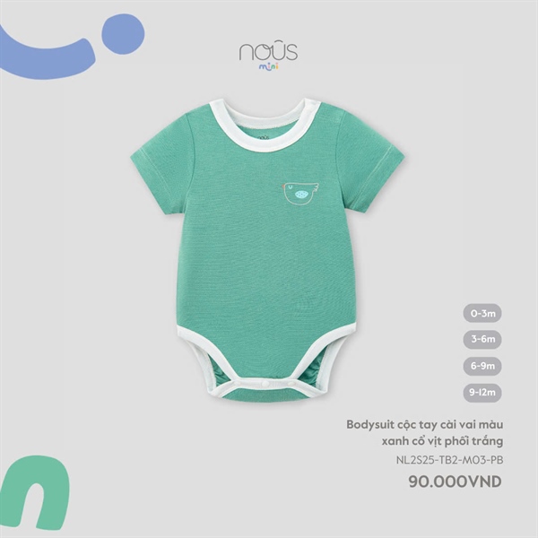 NS2500 - 3M/12M Bodysuit cộc tay cài vai màu xanh cổ vịt phối trắng