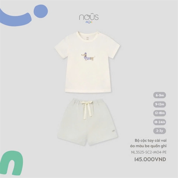 NS2500 - 9M/3Y Bộ cộc tay cài vai áo màu be quần ghi