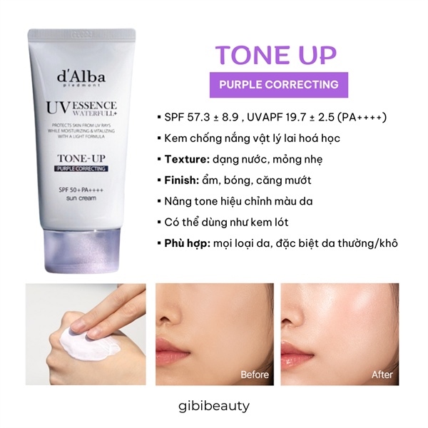 Kem chống nắng dalba tím UV Essence waterfull+ tone up spf50+ pa++++- Hàng xách tay