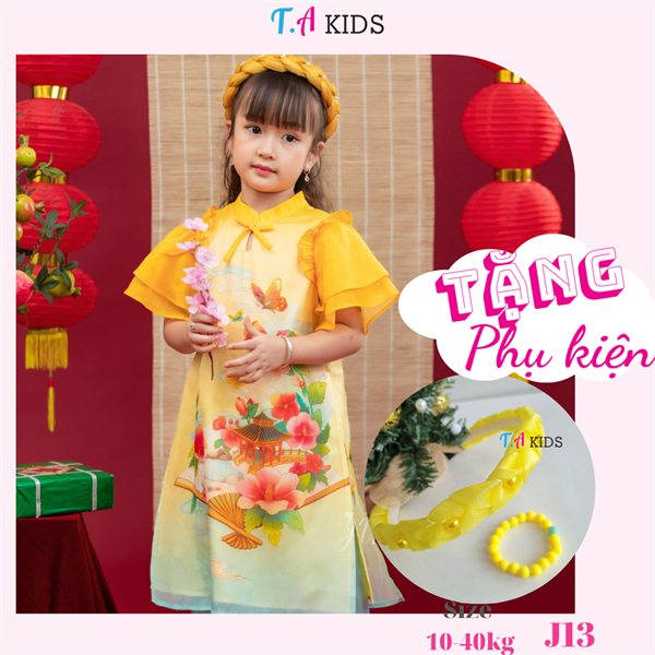 J13 (10-40kg) Áo dài vàng tay bồng cung đình