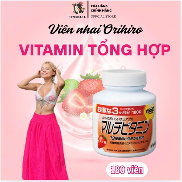 Viên Nhai Vitamin Tổng Hợp Vị Dâu Orihiro