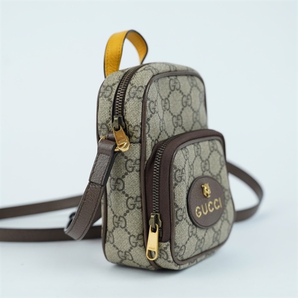 Túi GG đeo chéo xám viền nâu (658556-493075) sz11 KG+