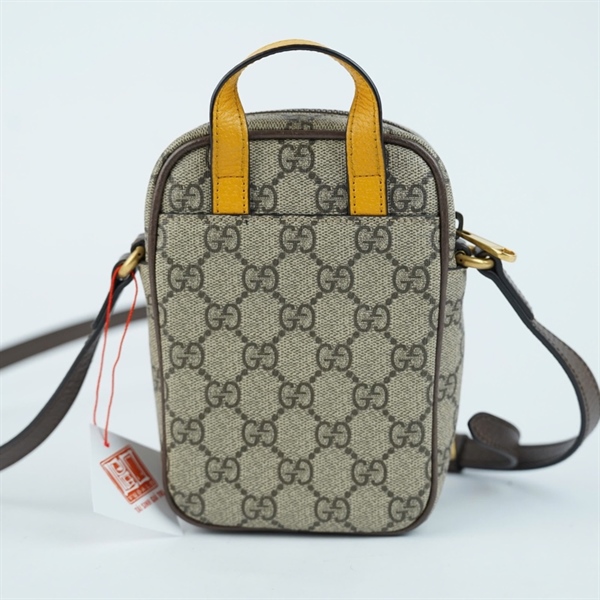 Túi GG đeo chéo xám viền nâu (658556-493075) sz11 KG+