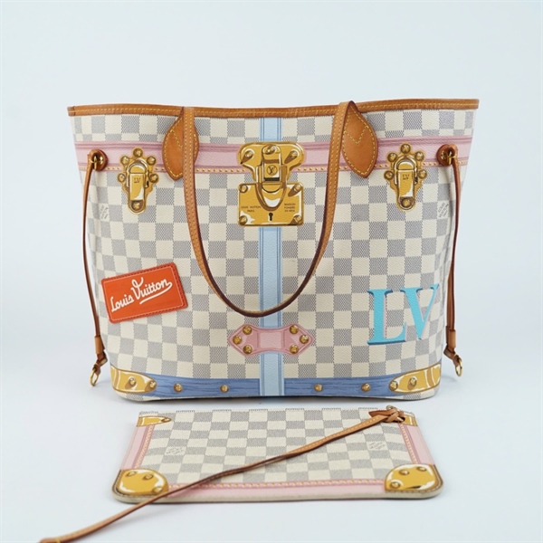 Túi LV Neverfull hồng nhạt in hình kèm ví sz33 (HC) +